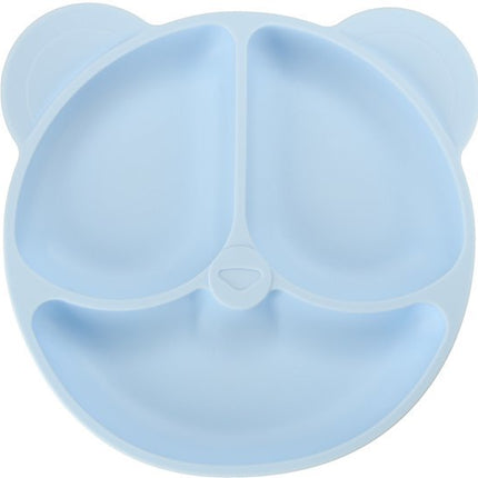 Siliconen Baby Servies Set - 4 Delig Kinder Eetset met Bord Slab Vork en Lepel - Verdeelbord met 3 Vakken - Voedselveilig Siliconen - Antislip en BPA - vrij - Blauw Teddy Design - Seprio