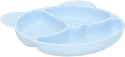 Siliconen Baby Servies Set - 4 Delig Kinder Eetset met Bord Slab Vork en Lepel - Verdeelbord met 3 Vakken - Voedselveilig Siliconen - Antislip en BPA - vrij - Blauw Teddy Design - Seprio