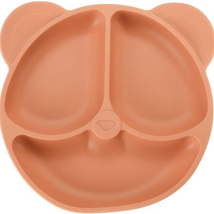 Siliconen Baby Servies Set - 4 Delig Kinder Eetset met Bord Slab Vork en Lepel - Verdeelbord met 3 Vakken - Voedselveilig Siliconen - Antislip en BPA - vrij - Roze Teddy Design - Seprio