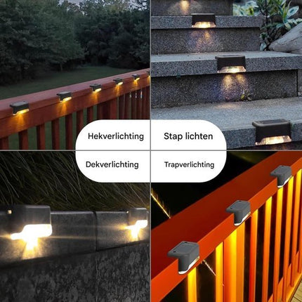 Solar Buitenverlichting - Waterdichte Tuinlampen - Voor Pad Terras Trap Balkon - Zonnestaplichten - Woondecoratie - Warm Wit/Wit - Zwart - 12 stuks - Seprio