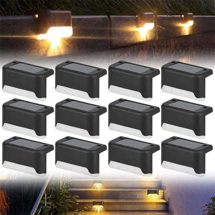 Solar Buitenverlichting - Waterdichte Tuinlampen - Voor Pad Terras Trap Balkon - Zonnestaplichten - Woondecoratie - Warm Wit/Wit - Zwart - 12 stuks - Seprio