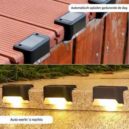 Solar Buitenverlichting - Waterdichte Tuinlampen - Voor Pad Terras Trap Balkon - Zonnestaplichten - Woondecoratie - Warm Wit/Wit - Zwart - 12 stuks - Seprio