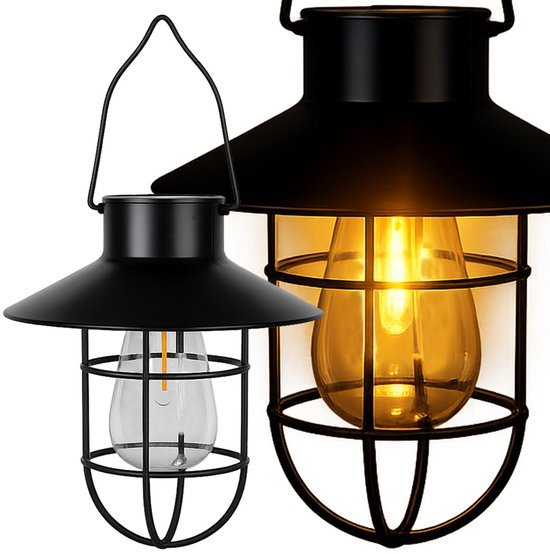 Solar Hanglamp Buiten - Warm Wit LED - Schemersensor en Bewegingssensor - Waterdicht Weerbestendig - Vintage Lantaarn - Hangend Met Handvat - Seprio