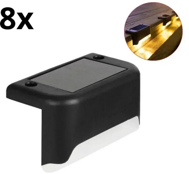 Solar Muurlamp 8 Stuks - Zwart - Buitenverlichting Solar - Waterdicht - Muurverlichting - Padverlichting - Tuinverlichting op Zonne - Energie - Warm Wit Licht - Buitenlamp Solar - Buitenverlichting - Seprio