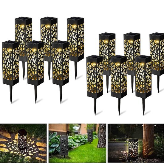Solar priklamp - Set van 12 stuks (6*6*18CM) - Padverlichting - Lantaarn - buitenlampen - Priklamp op zonne - Solar Grondspots - Tuinverlichting op zonne - energie - Seprio