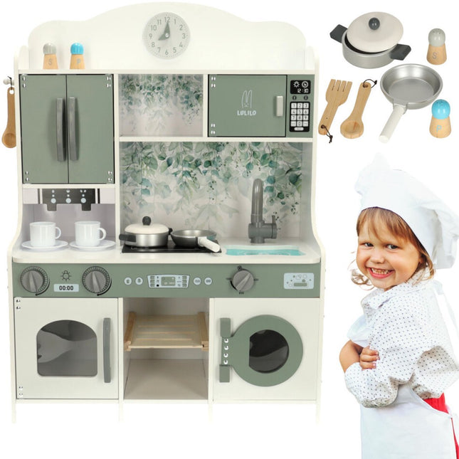 Speelkeuken Hout Groen - Kinderkeuken incl. 8 Speelgoed Keukenaccessoires - Luxe en Compleet - Premium - Seprio