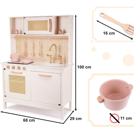 Speelkeuken Hout Roze - Boho - Retro - Kinderkeuken incl. 8 Speelgoed Keukenaccessoires - Luxe en Compleet - Premium - Seprio