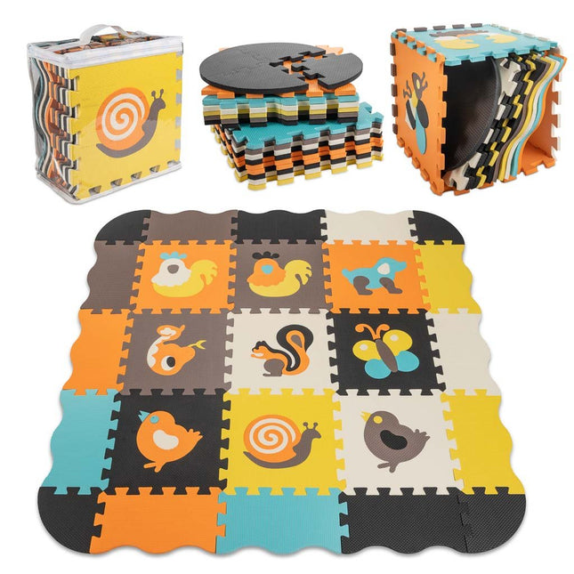 Speelmat Baby XL - 114x114cm - 25 - delige Puzzelmat - Foam - Opvouwbaar - Tegels - Speeltapijt - Multicolor - Dieren - Schuimmat - Kleurrijk - Dieren - Seprio