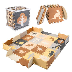 Speelmat Baby XL - 143x143cm - 36 - delige Puzzelmat - Foam - Opvouwbaar - Tegels - Speeltapijt - Multicolor - Dinosaurus - Schuimmat - Kleurrijk - Seprio