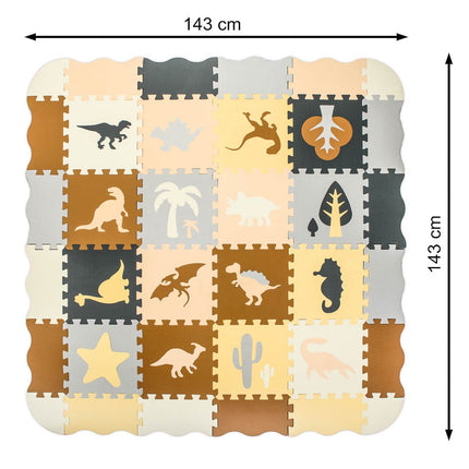 Speelmat Baby XL - 143x143cm - 36 - delige Puzzelmat - Foam - Opvouwbaar - Tegels - Speeltapijt - Multicolor - Dinosaurus - Schuimmat - Kleurrijk - Seprio
