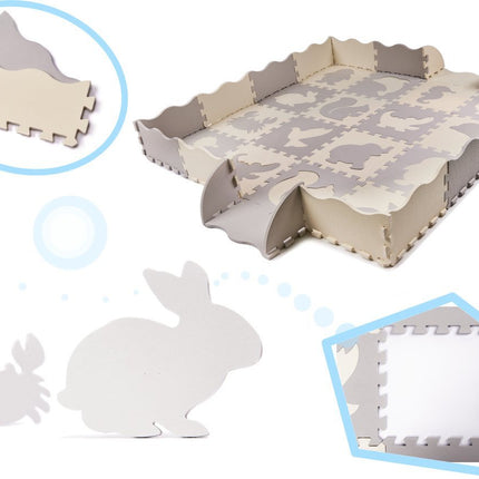 Speelmat Baby XL - 150 x 150 cm - 36 - delige Puzzel - Foam - Opvouwbaar - Tegels - Speeltapijt - Multicolor - Dieren - Creme Kleurig - Seprio