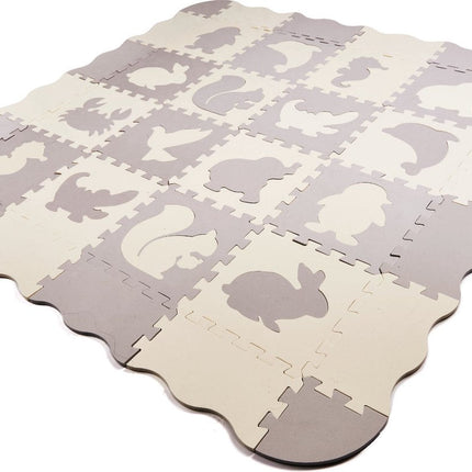Speelmat Baby XL - 150 x 150 cm - 36 - delige Puzzel - Foam - Opvouwbaar - Tegels - Speeltapijt - Multicolor - Dieren - Creme Kleurig - Seprio