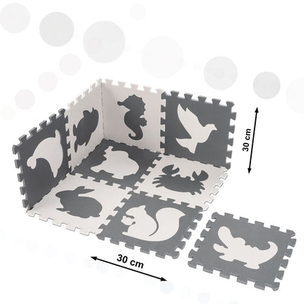 Speelmat Baby XL - 85x85cm - 9 - delige Puzzelmat - Foam - Opvouwbaar - Tegels - Speeltapijt - Dieren - Schuimmat - Grijs/Wit - Dieren - Seprio