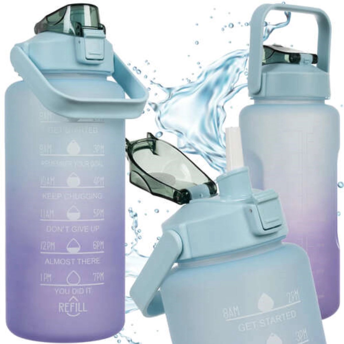Trizand - 2L Wasserflasche - Große Motivations-Trinkflasche mit Zeitmarkierungen und Anti-Auslauf-System - Sportflasche