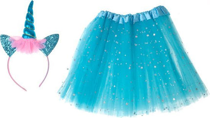 Unicorn Verkleedset Kind – Carnaval Outfit met Glitters & Tutu Rok – Blauw – Unicorn Kostuum voor Meisjes - Seprio