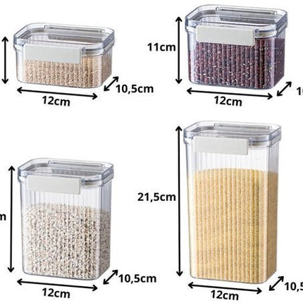 Voorraadpotten - 7 Stuks Voorraadbussen - Voorraadpotten met Luchtdichte Deksels - Kunststof - BPA vrij - Ribbel Design - Stapelbaar - Seprio
