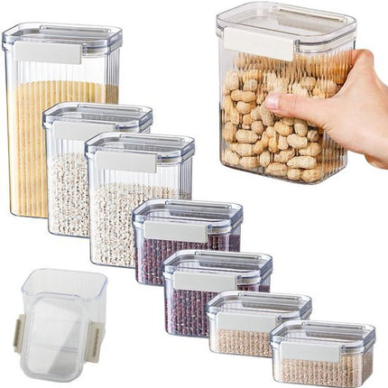 Voorraadpotten - 7 Stuks Voorraadbussen - Voorraadpotten met Luchtdichte Deksels - Kunststof - BPA vrij - Ribbel Design - Stapelbaar - Seprio