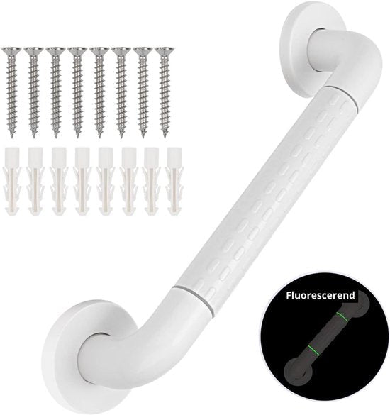Wandbeugel - Wit - Fluorescerend - Extra Grip - 60 cm - Handgreep / Wandgreep Badkamer / Douche / Toilet - Toiletbeugel - Badgreep - Douchegreep - Non-Slip Grab Bar - Keuken - Trap - Handgreep Keukenkastjes - Veiligheidsgreep - Inclusief Schroeven - Seprio