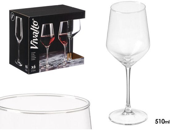 Wijnglazen Set - 6 Delige Wijnglazen - 510 ml per Glas - Conisch Elegant Design - Transparant Glas - Voor Rode Wijn Witte Wijn en Rosé - Luxe Drinkglazen voor Thuis en Horeca - Seprio