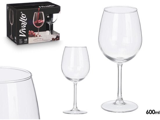 Wijnglazen Set - 6 Delige Wijnglazen - 600 ml per Glas - Elegant Rond Design - Transparant Glas - Voor Rode Wijn Witte Wijn en Rosé - Luxe Drinkglazen voor Thuis en Horeca - Seprio