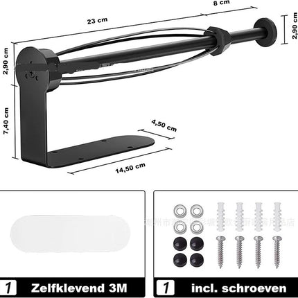 Zelfklevende Keukenrolhouder - Zwart - Keukenpapierhouder - Met Kleefstrip - Geschikt voor Keuken en Badkamer - Seprio