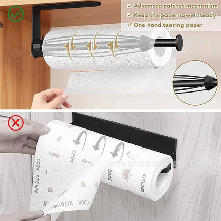 Zelfklevende Keukenrolhouder - Zwart - Keukenpapierhouder - Met Kleefstrip - Geschikt voor Keuken en Badkamer - Seprio