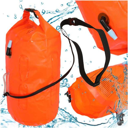 Zwemboei met dry bag en fluitje – 20 liter – oranje - Seprio