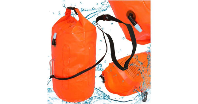 Zwemboei met dry bag en fluitje – 20 liter – oranje - Seprio